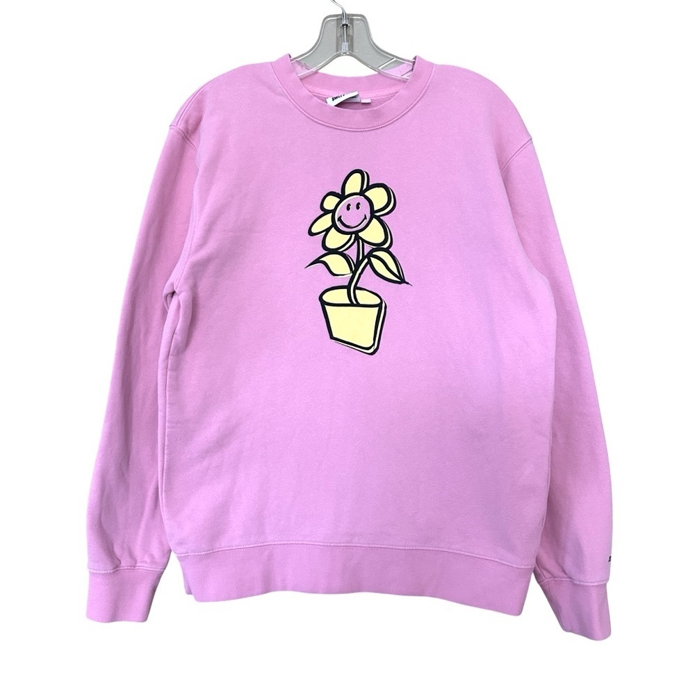SMILEY Pink Growing Smiles Pullover Crewneck Long Sleeve Sweatshirt, Small